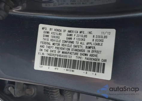 2014 Honda Accord Ex-L из США, поврежденный, VIN 1HGCR2F84EA085133